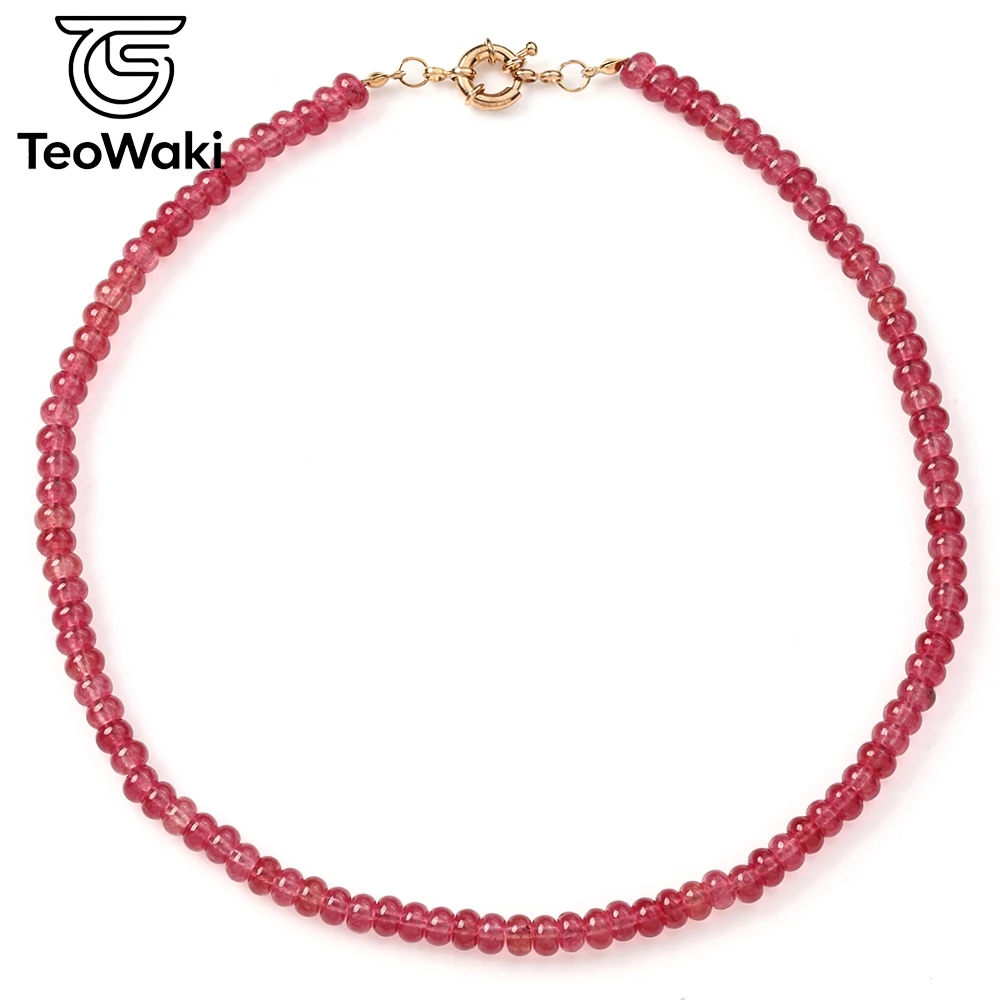 TeoWaki Natural Stone Fuchsia Chalcedony Beaded Necklace Suitable for Daily Holiday Party Accessories Gift for Family or Friends