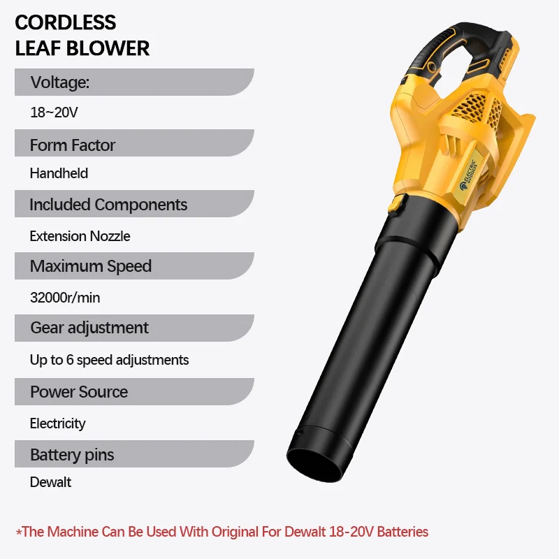 EG 6Gear Cordless Electric Powerful Air Blower 32000RPM Rechargeable Leaf Snow Blower Cleaner Garden Tool For Dewalt 20V Battery