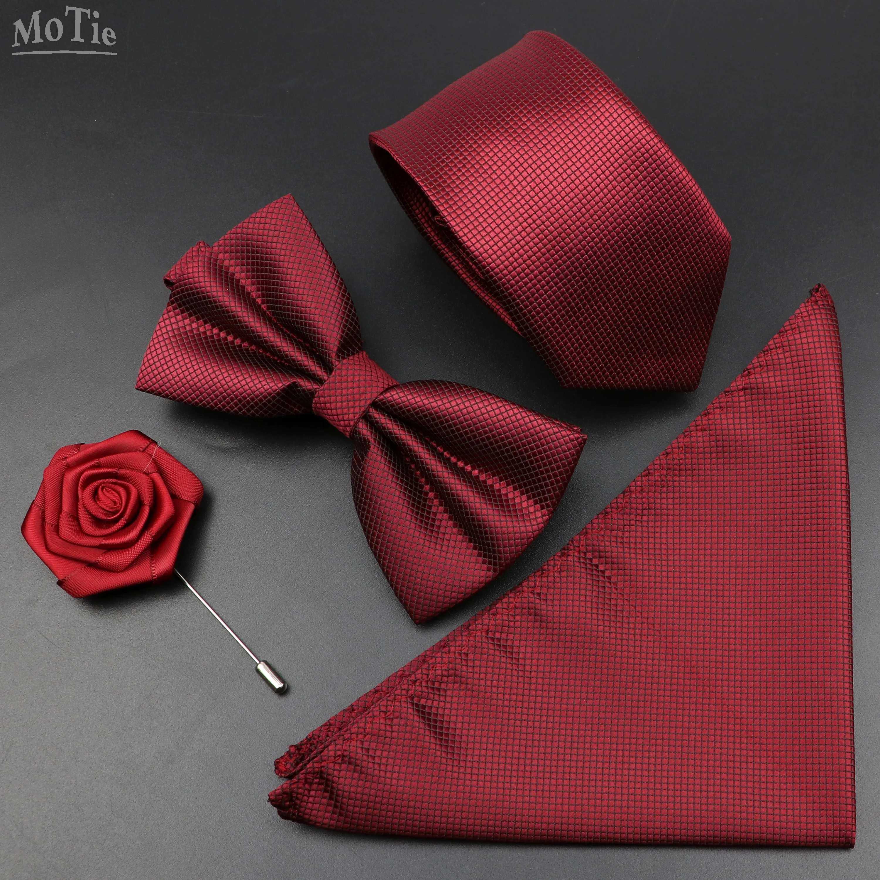 Men's Necktie Set Red Blue Black Neck Tie Formal Plaid Wedding Necktie Jacquard Groom Tie Handkerchief Cufflinks Business Suit