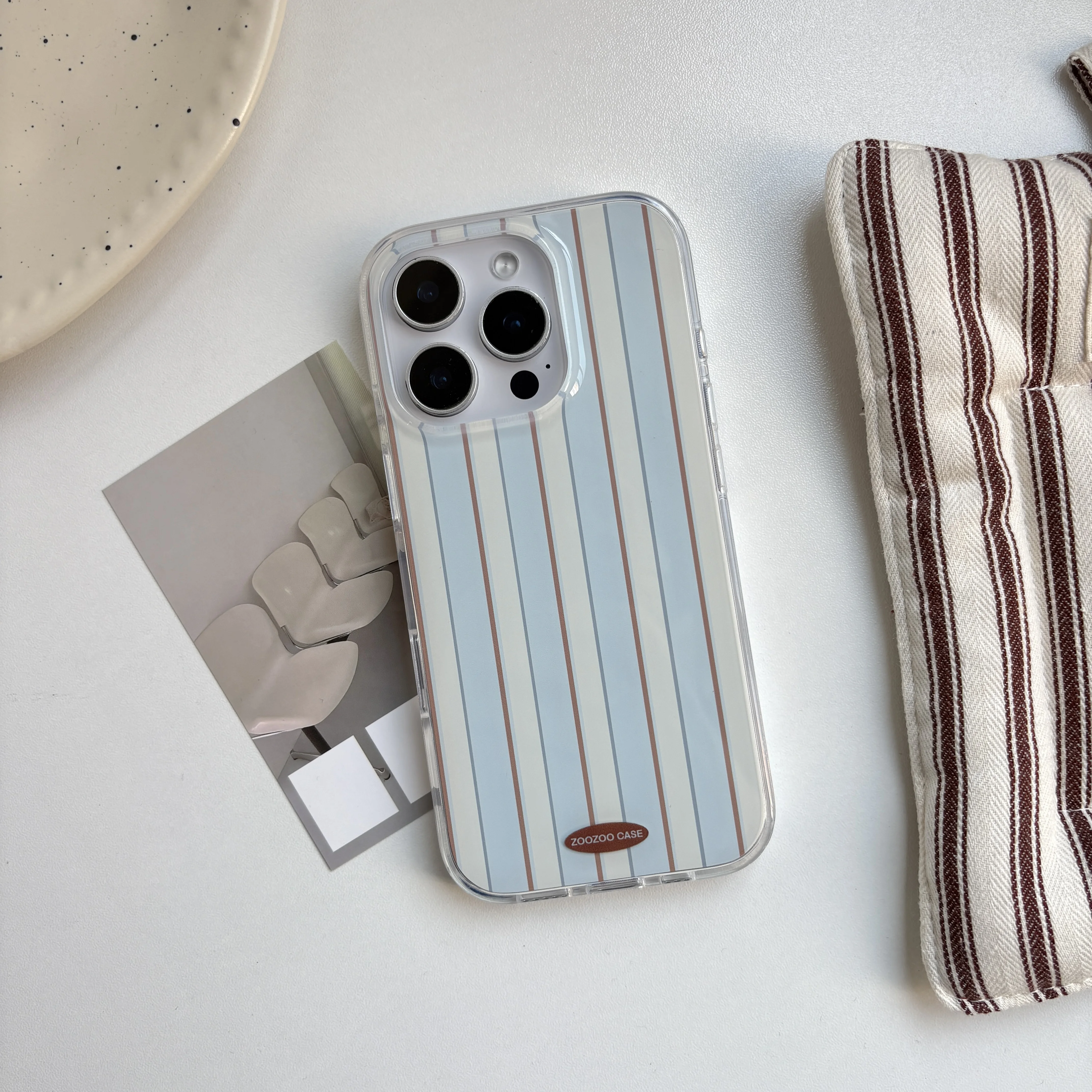 Stylish Simple Clear Blue White Streak Brown line Bright Glacial Stripes Cover Case for iPhone 12 13 14 15 16 17 Pro Max 17 Air