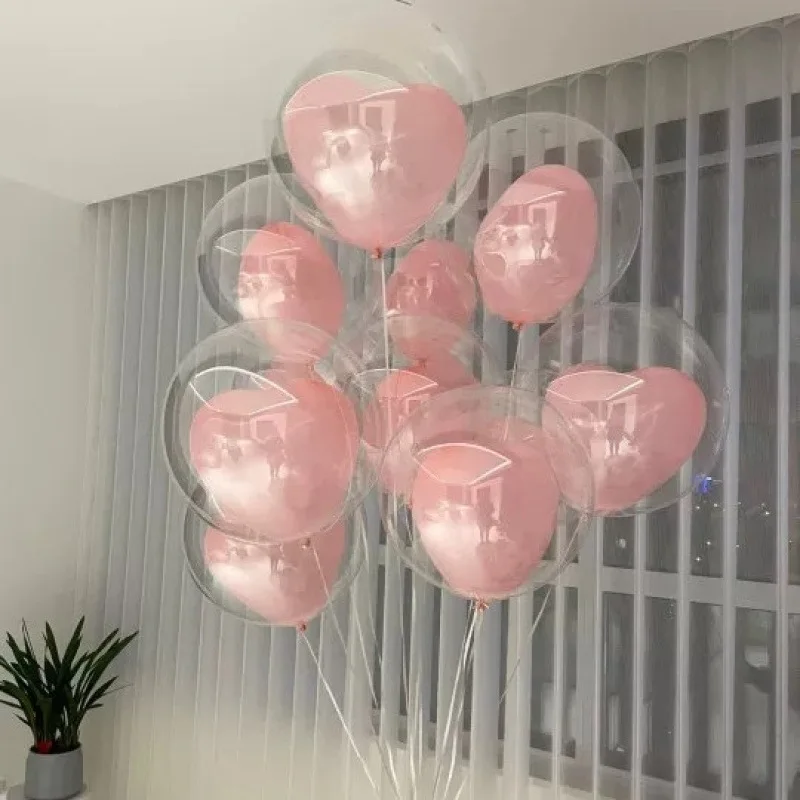 

10pcs Transparent Bubble Balloon Set with Red Heart Foil Balloons for Valentine's Day Birthday Wedding Party Decor Photo Props