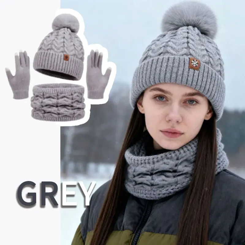 

Набор термошапок из 4 предметов, однотонная термошапка, повседневный комплект уличных шапок, шапка, перчатки, шарф