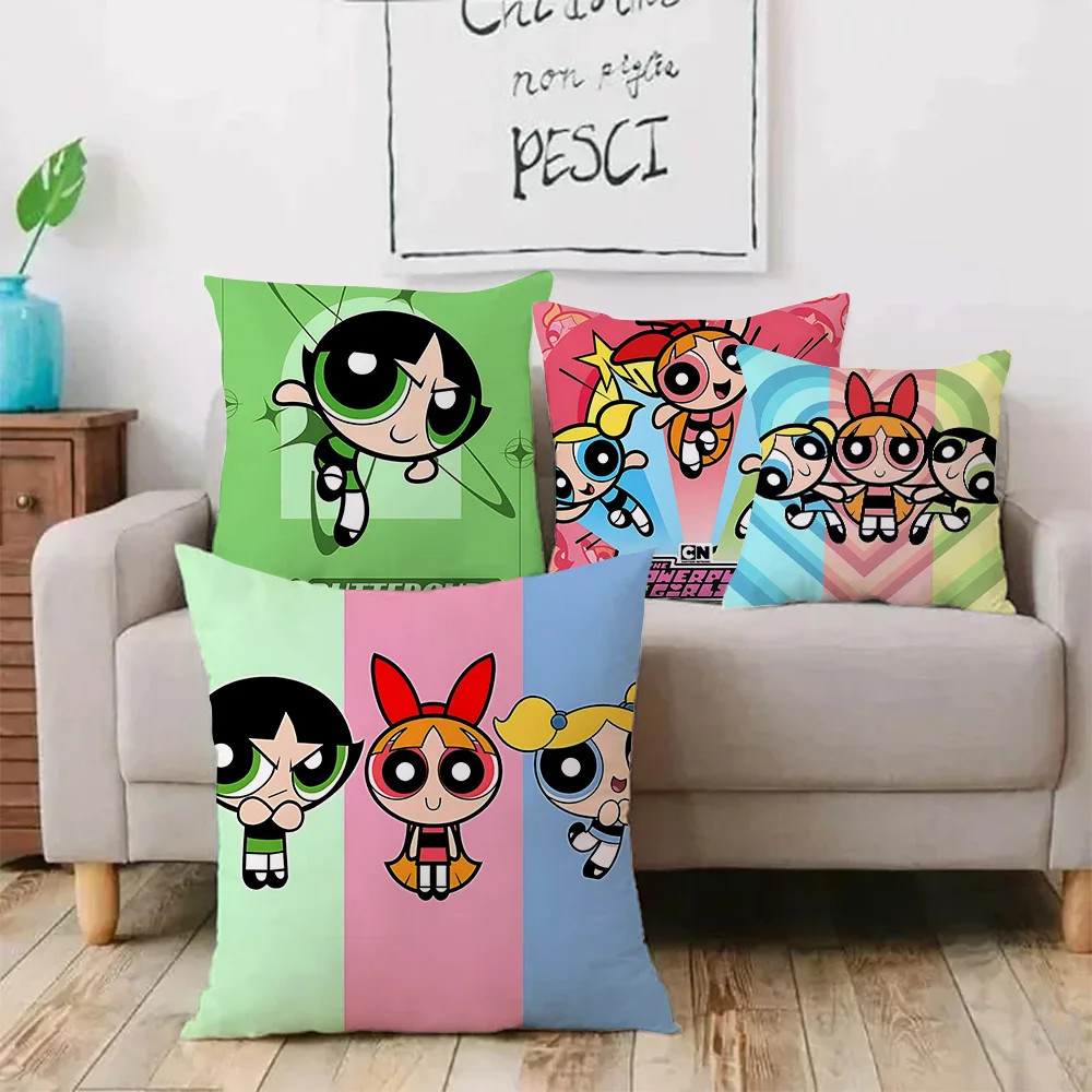 

Cute Cartoon Powerpuffs Girlss Pillow Covers Cartoon Sofa Decorative Home Double-sided Printing Short Plush Cute Cushion Cover