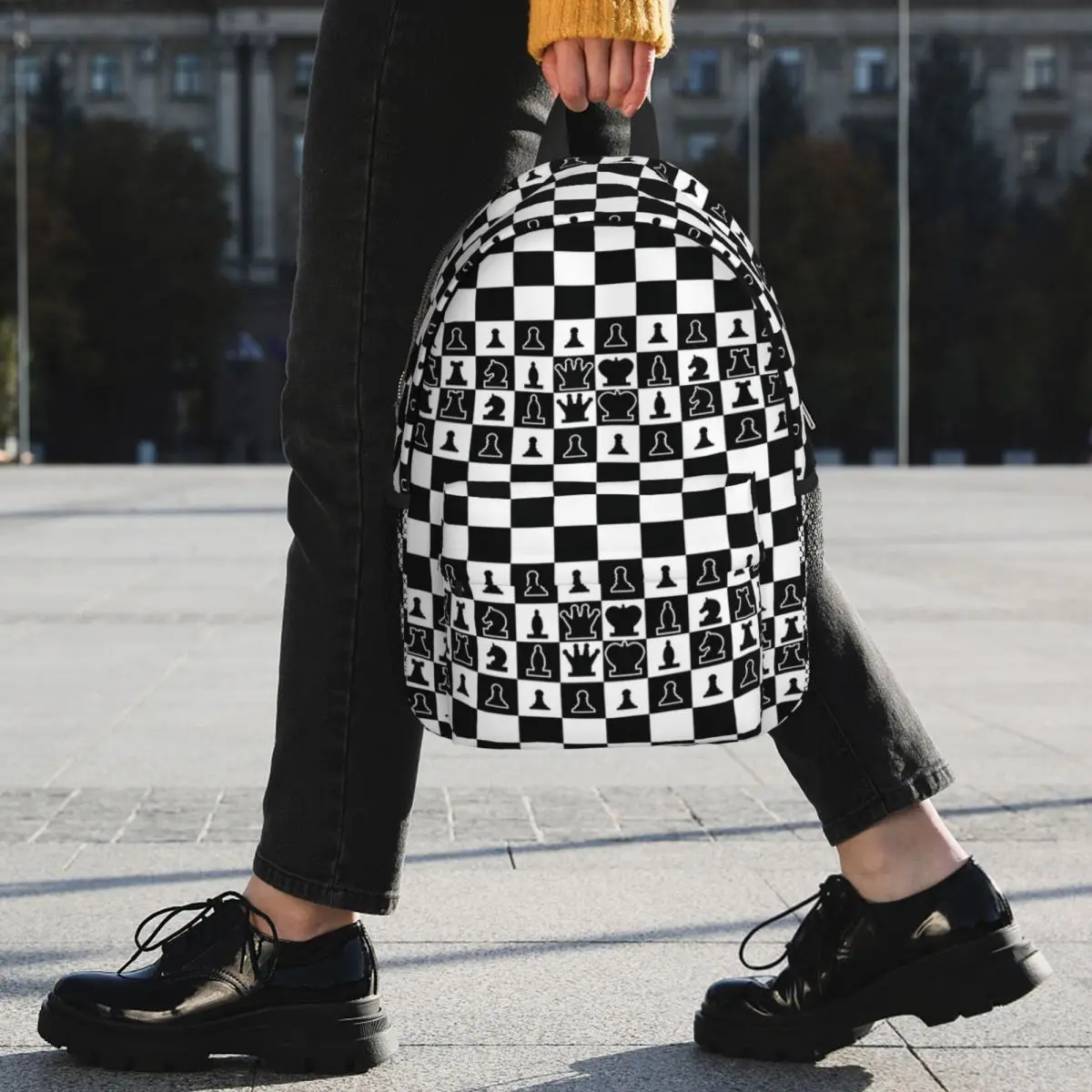 Chess Board Black And White Grid Checkered Backpack Student BookBag Boys Girls School Bag Computer Shoulder Bags