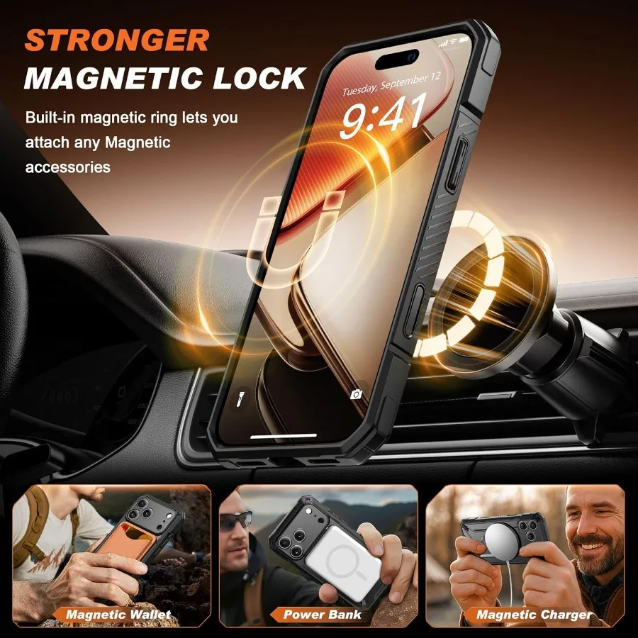 حافظة لهاتف iPhone 17 Pro مع حامل مغناطيسي يدور 360 درجة لتعزيز الوصول وقابلية النقل عسكرية #5