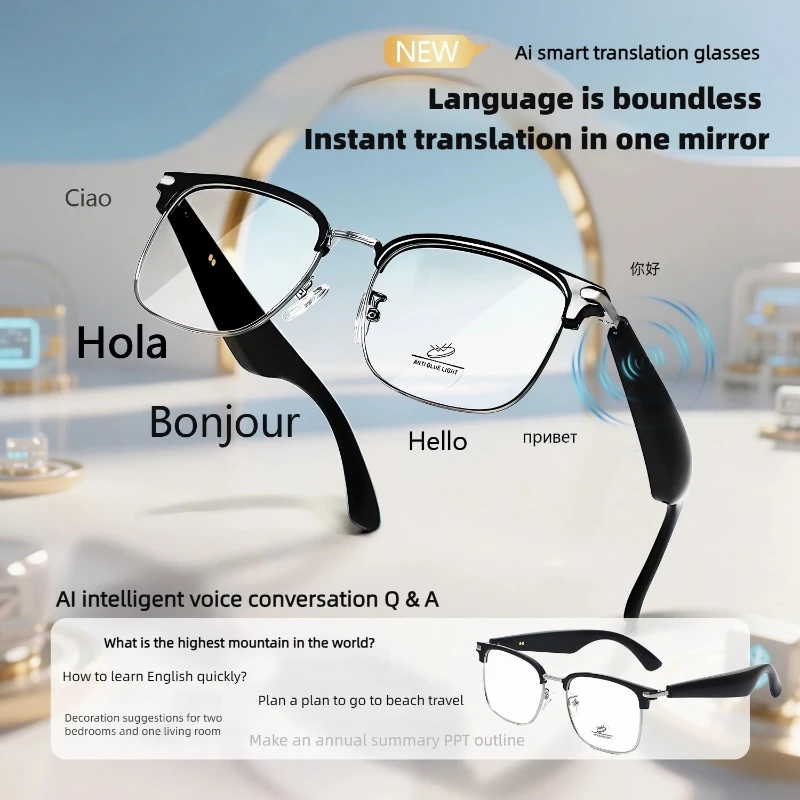 KJDCHD New Bluetooth Smart Glasses Myopia Prescription Progressive Reading Glasses Real Time Translation for Traveling Abroad