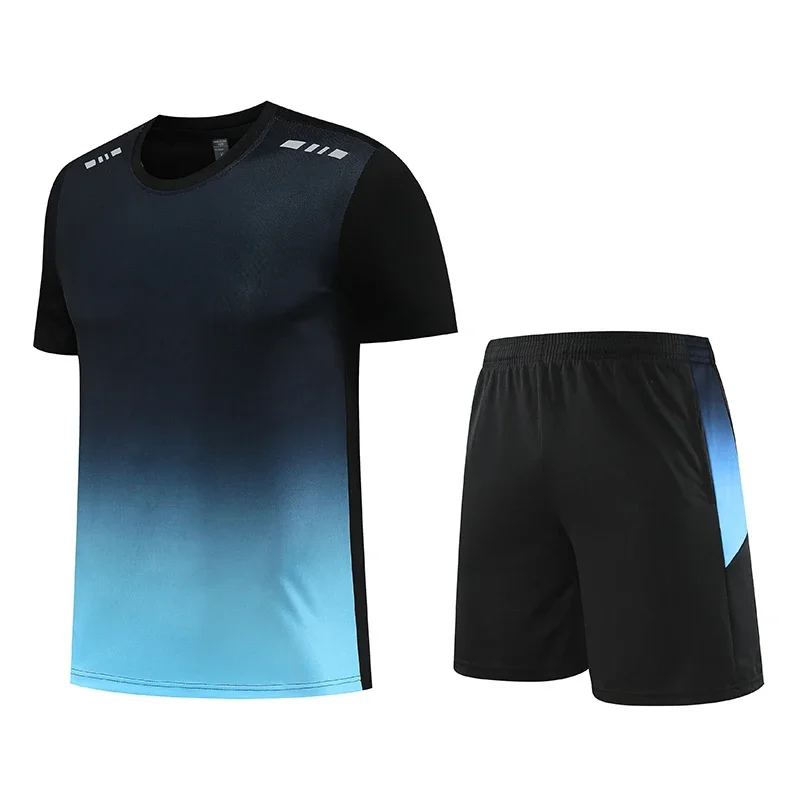 2 Stuks Set Mannen Gym Trainingspak Pakken Jogging Oefening Snelle Drysportswear Outdoor Hardlopen T-Shirt En Korte Broek Tennis Oefening Set