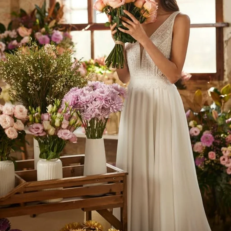 فساتين زفاف بيضاء مشد الدانتيل خارج الكتف فساتين الزفاف ألف خط تنورة عارية الذراعين ذيل طويل متعدد الطبقات صنع ﻿ تخصيص