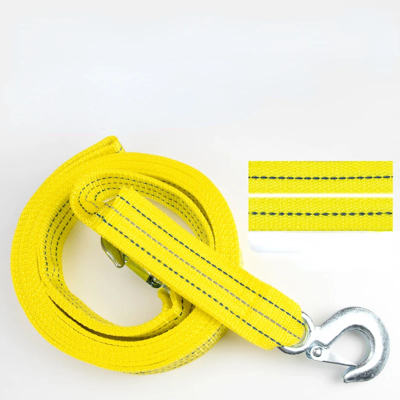 4 Meters 5 Tons Heavy Duty Car Tow Rope Strap Belt High Strength Nylon Strap with Strong Metal Hook Towing Cable for Trailer