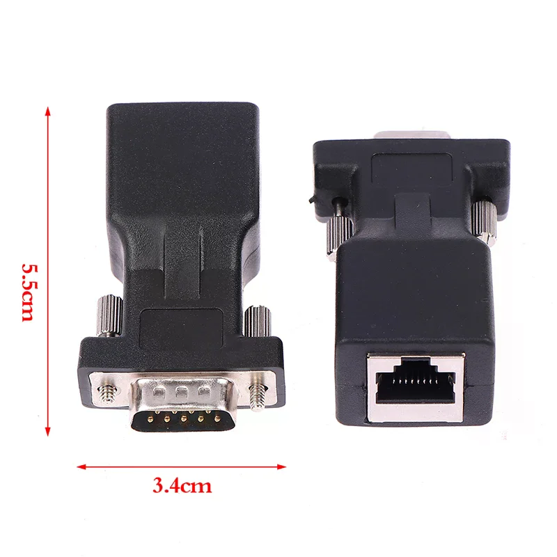 1PC DB9 RS232 Male to Female to RJ45 Female Ethernet Port Converter Adapter COM Port to LAN Converter