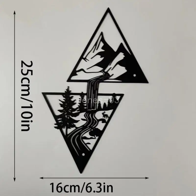 Q6PE 미니멀리스트 산과 폭포 벽 장식 금속 벽 예술 검은 벽 표지판
