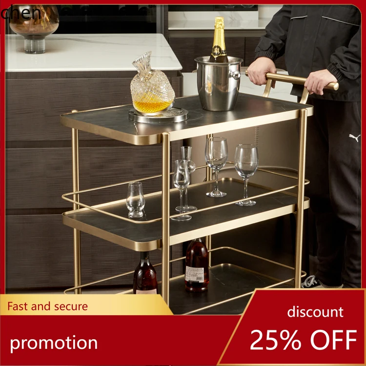 Carrito de servicio grande de tres capas HT, carrito de pato de comedor de Hotel tirado a mano, vino de lujo de alta gama de acero inoxidable