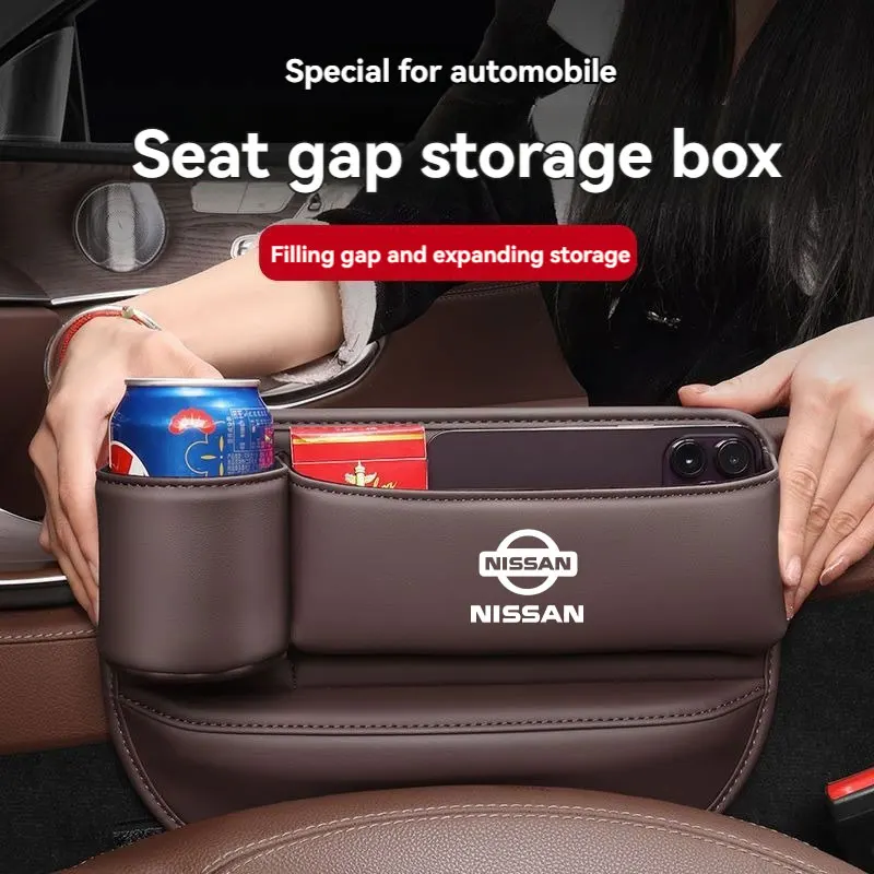 

Leather Car Seat Gap Organizer Crevice Side Storage Box Filler Side Storage Pocket With Cup Holder For Nissan Car Accessories