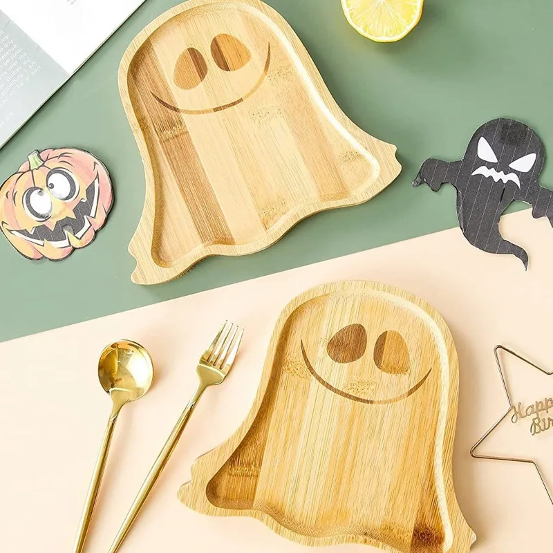 Halloween-Tablett in Geisterform, Geistertablett aus Holz, Obsttablett, Snack-Dessertbrett, Snack-Tablett, Küchenutensilien, Halloween-Dekoration