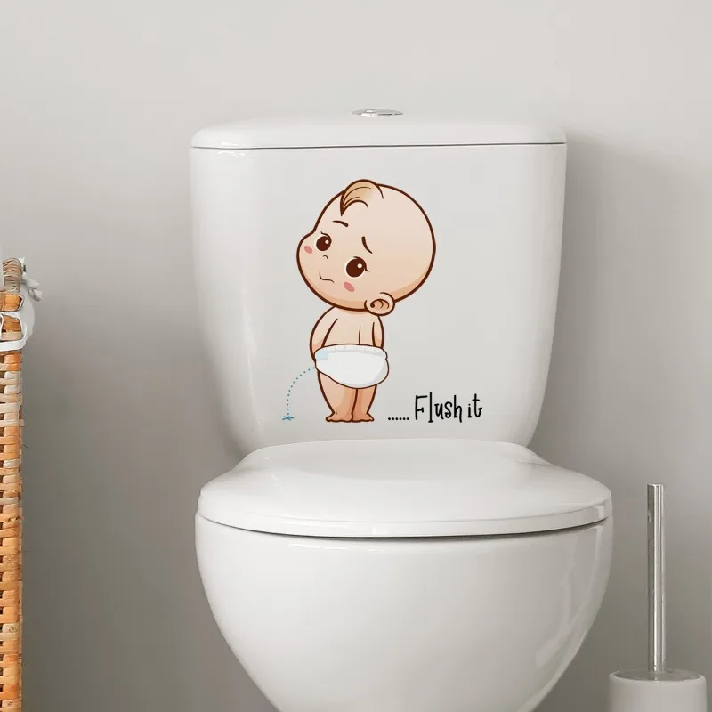 

Funny Warning Toilet Stickers Cartoon Chld Urination Toilet Lid WC Door Sticker Removable Self-Adhesive Decor Paper Household