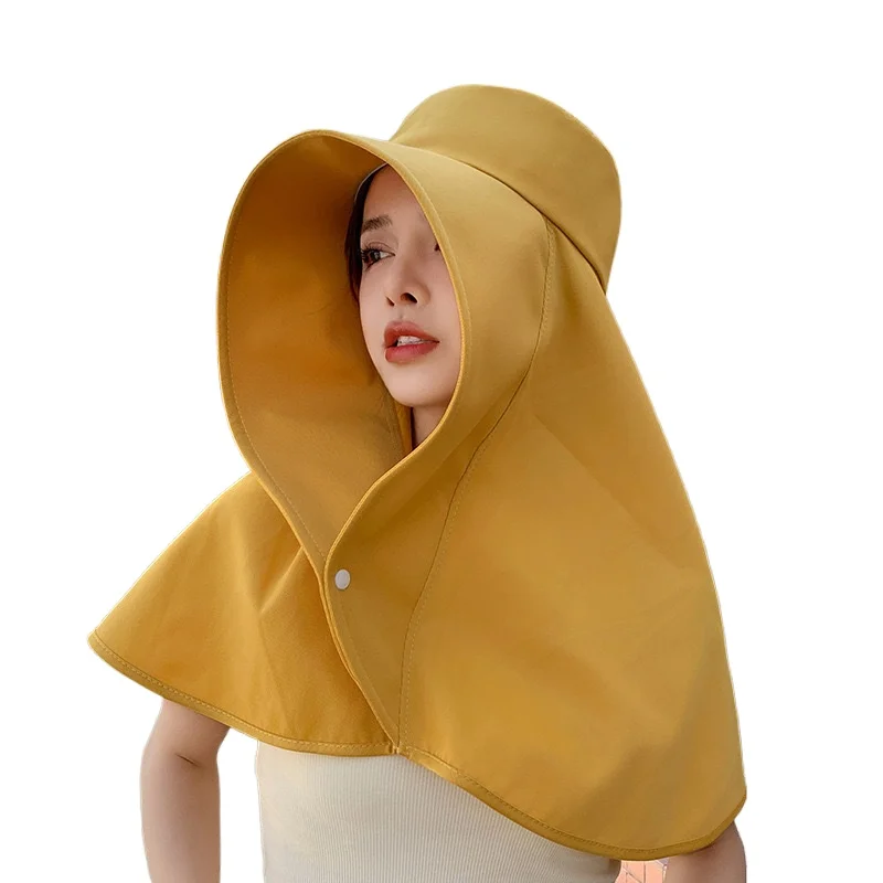 Full face sun protection and neck protection hat, integrated women's summer oversized shawl sun protection fisherman hat