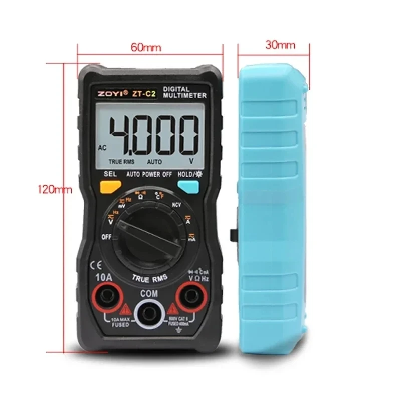 

ZOYI ZT-C1/ZT-C2 Digital Multimeter Temperature Auto Range True RMS intelligent NCV 4000 Counts AC/DC Voltage Current 40M Ohm