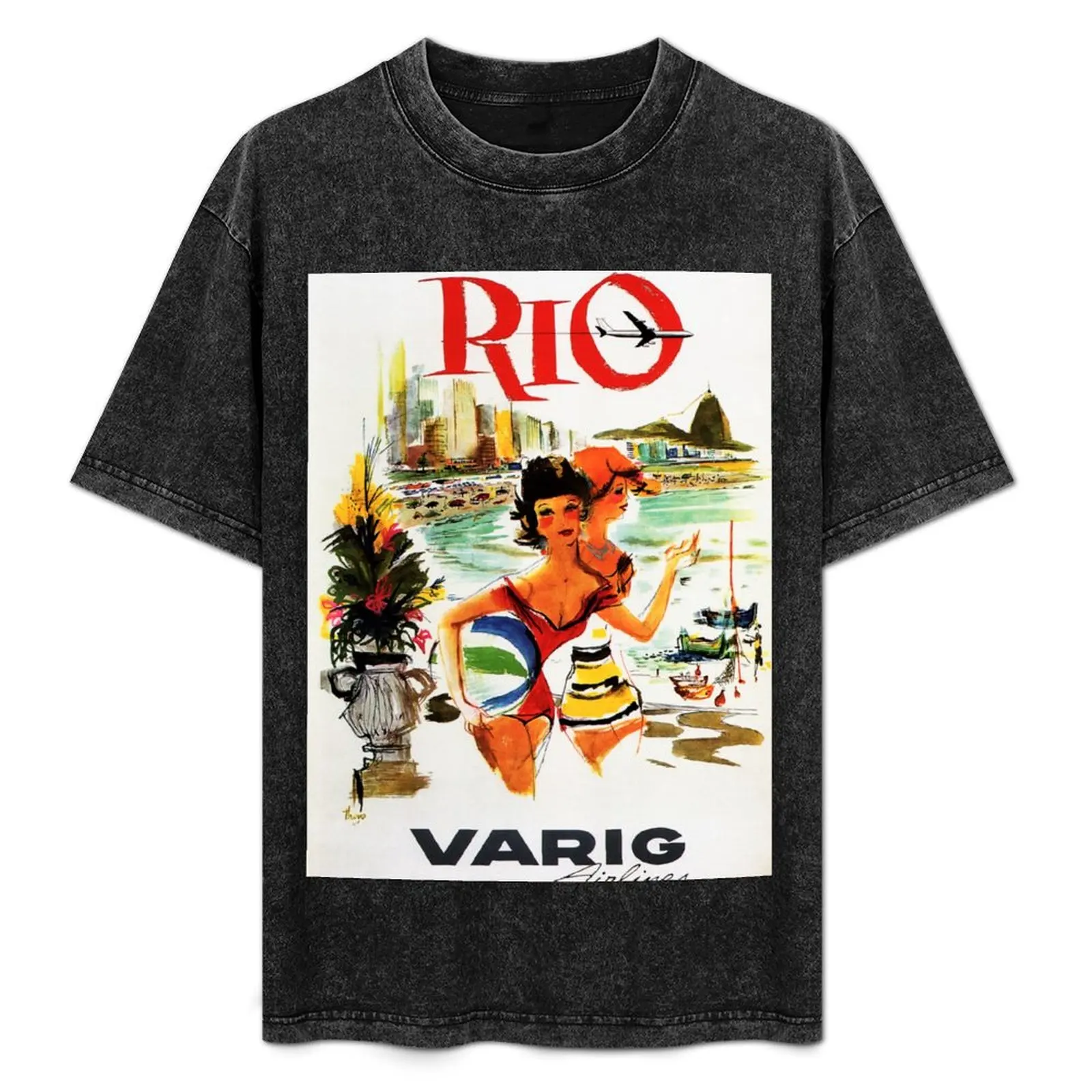 

RIO DE JANEIRO BRAZIL via VARIG Airlines Vintage Travel T-Shirt aesthetic clothes plus size clothes oversized cotton t shirt men