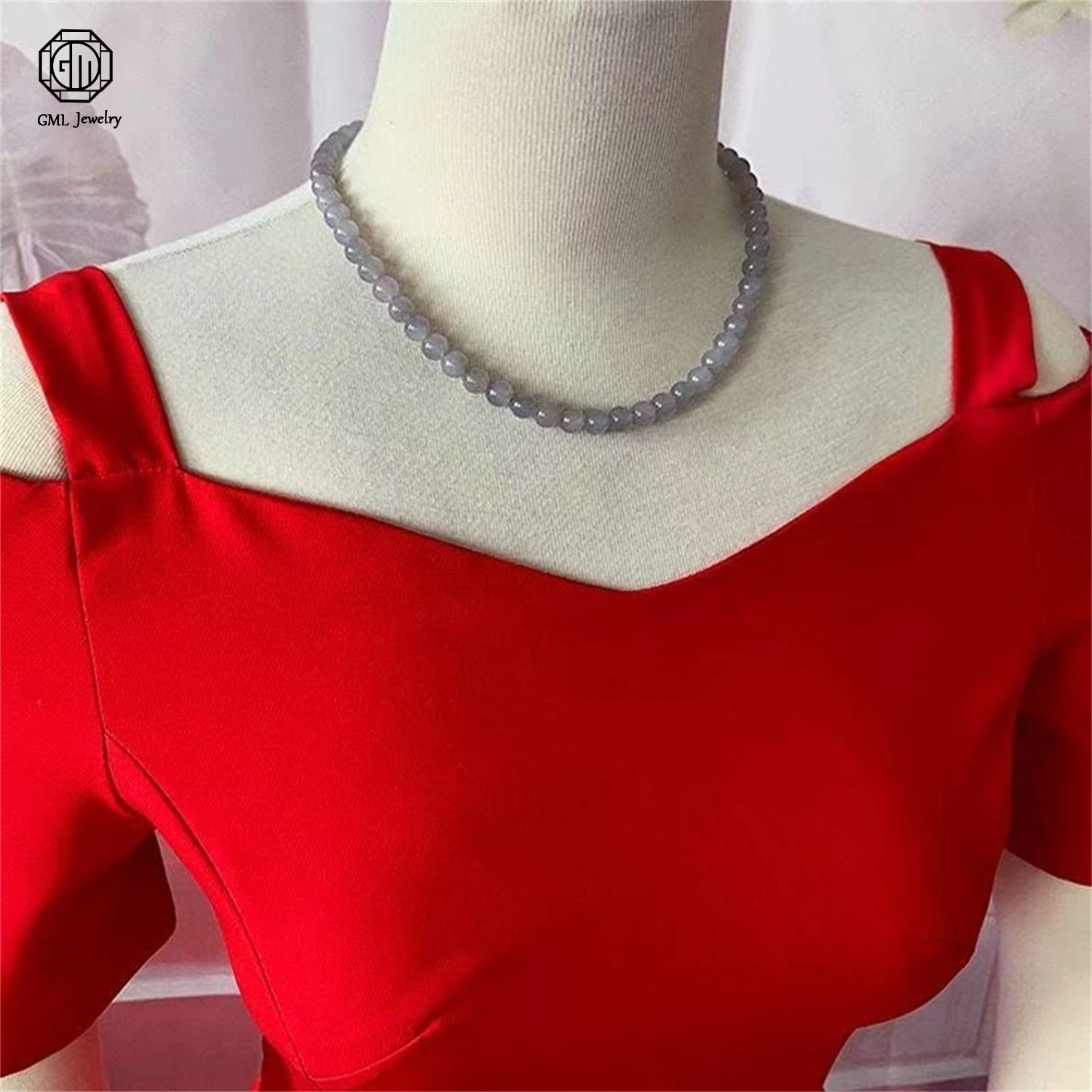 Natural Hetian Qinghai Old Material Smoke Purple Jade Beaded Necklace Women Festival Party Elegant Gemstone Jewelry Gift