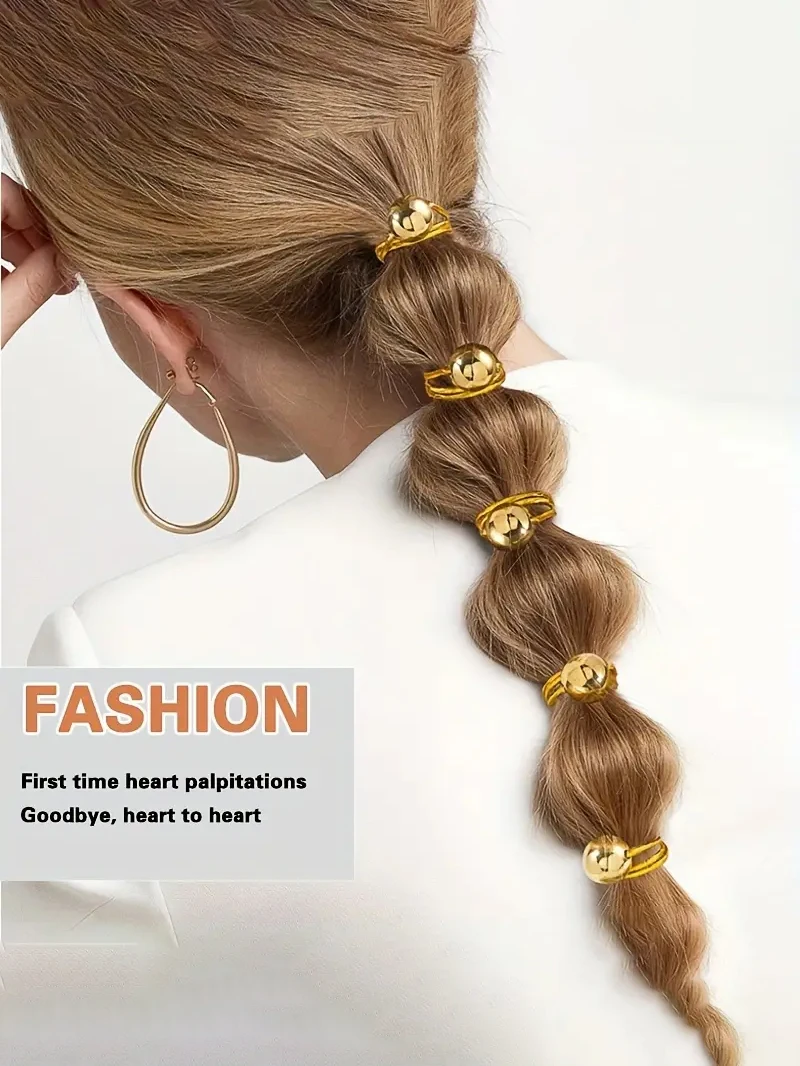 10 Uds. Corbata para el pelo con bola redonda dorada y plateada, accesorio para el cabello, banda de goma, adecuada para el uso diario