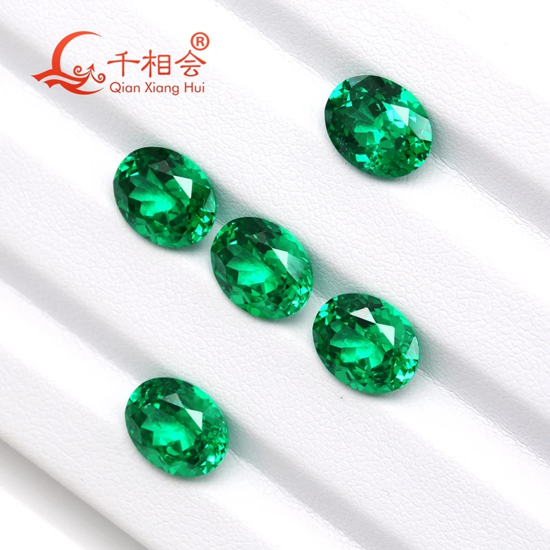 شكل بيضاوي مختبر نمت Yttrium أكسيد الألومنيوم زراعة تسافوريت الزمرد الأخضر اللون مع يميل جوهرة الحجر للمجوهرات #2