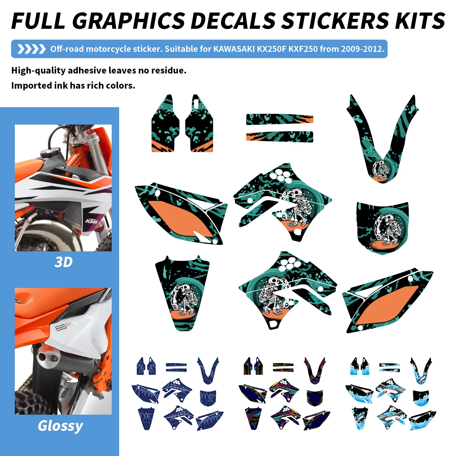 Dirt Bike Fairing Full Graphics Background Decals Sticker Kit Fit for Kawasaki KX250F KXF250 KXF 250 KX 250F 2009 2010 2011 2012