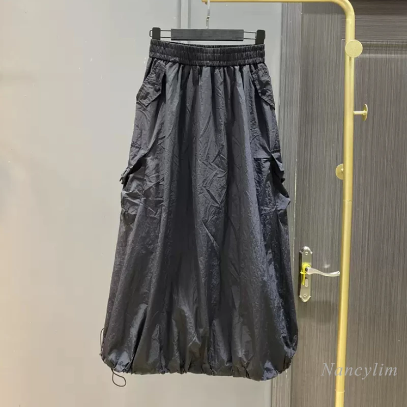 

All-Match Black Skirt for Women Long Skirt Woman 2024 Summer New High Waist Slimming Thin Popular Black Skirts Street Daily