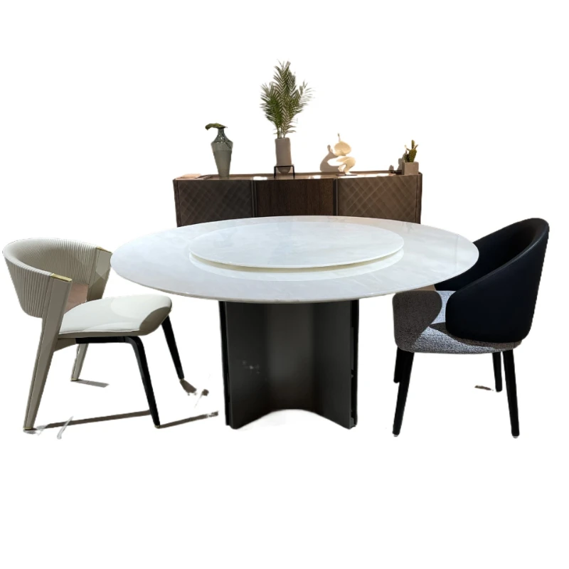 

Italy imported Cary ice jade natural marble dining table round light luxury high-end designer luxury stone dining table