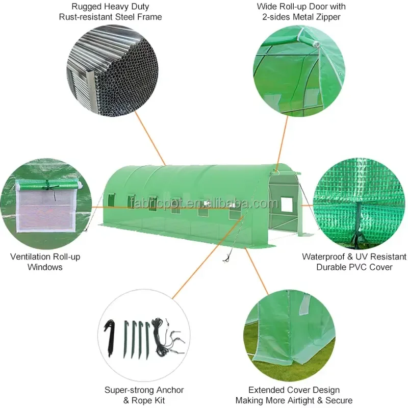 Eco-Friendly Large Outdoor Garden Walk-in Tunnel Greenhouse for Easy Assembly with Waterproof Heavy-Duty Galvanized Steel