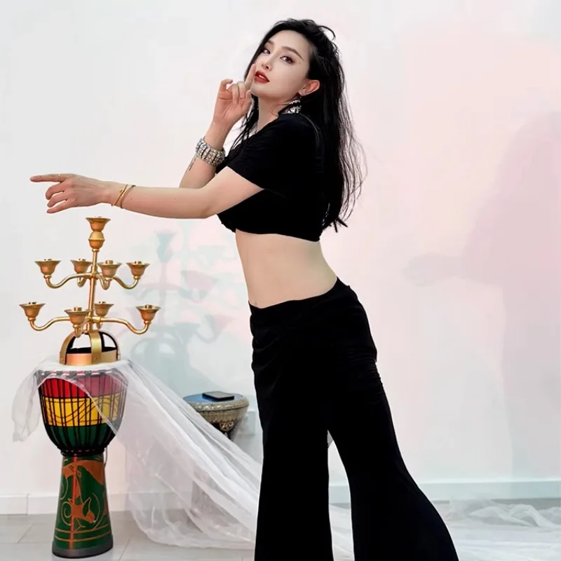 맞춤형 밸리 댄스 의상 연습 드레스 2025 새로운 바지 메쉬 작은 앞치마 벨 바닥 바지 모달