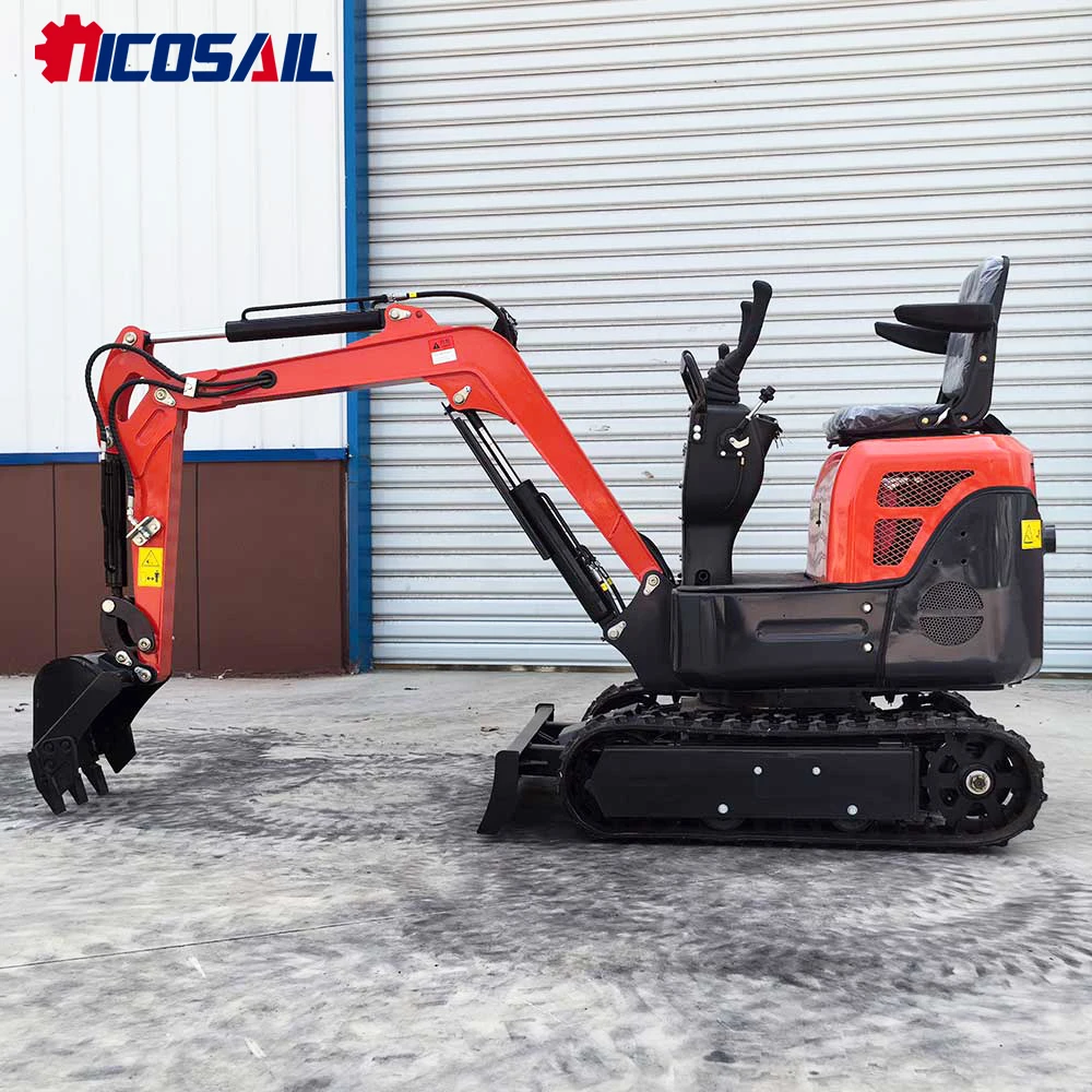 Mini koparka hydrauliczna na gąsienicach z wygodnym siedziskiem do małych prac w gospodarstwie i ogrodzie