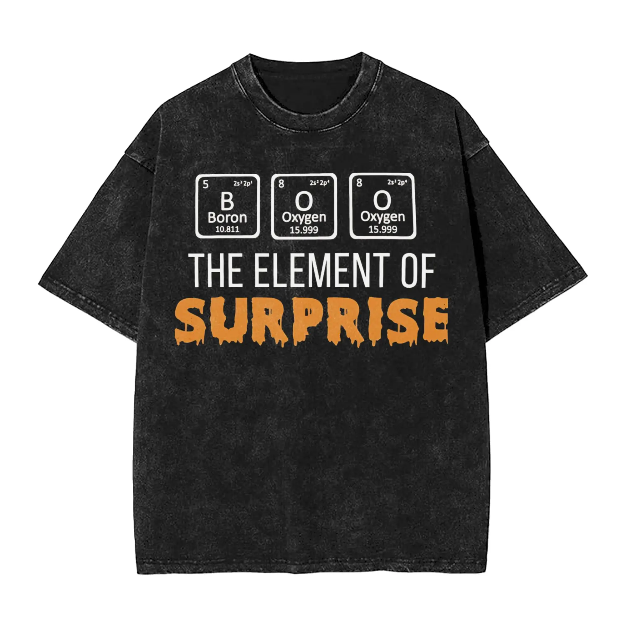 Harajuku BOO The Element Of Surprise  Vintage Washed T Shirt Men 100%Cotton Short Sleeve  Round Neck Summer Top Tee