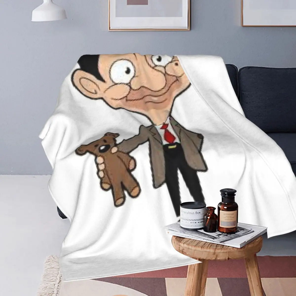 Mr-Bean Cartoon Blanket Soft Warm Flannel Throw Blanket Bedding for Bed Living room Picnic Travel Home Sofa