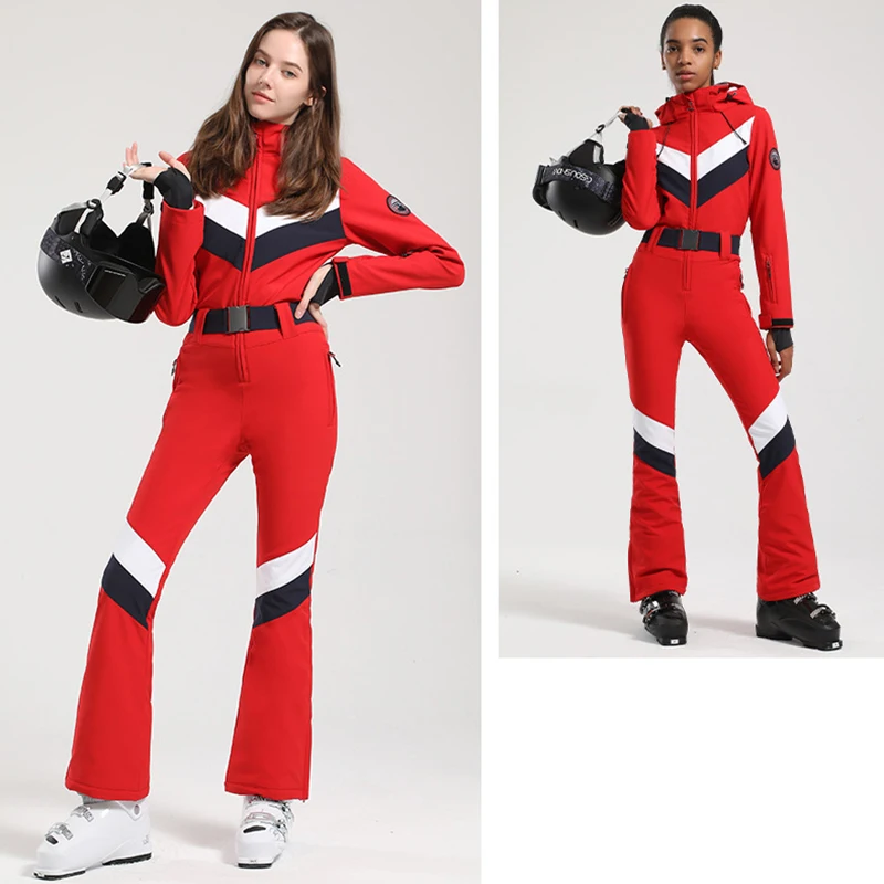 Ski Suit Wome Outdoor Overalls Slim Fitting Double Plate Jumpsuits Windproof Waterproof Set Winter Clothing