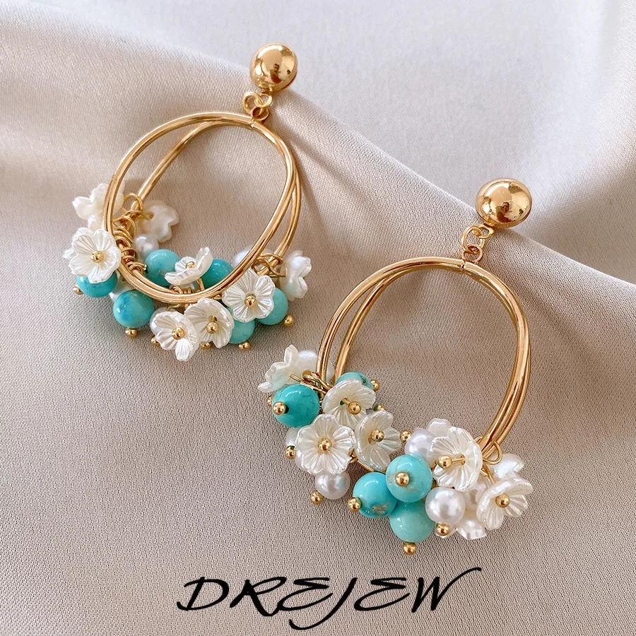 

Pearl Crystal Flower Pendant Earrings for Women 2025 Bohemian Vacation Style Drop Earring Exaggerated Design Jewelry Gifts