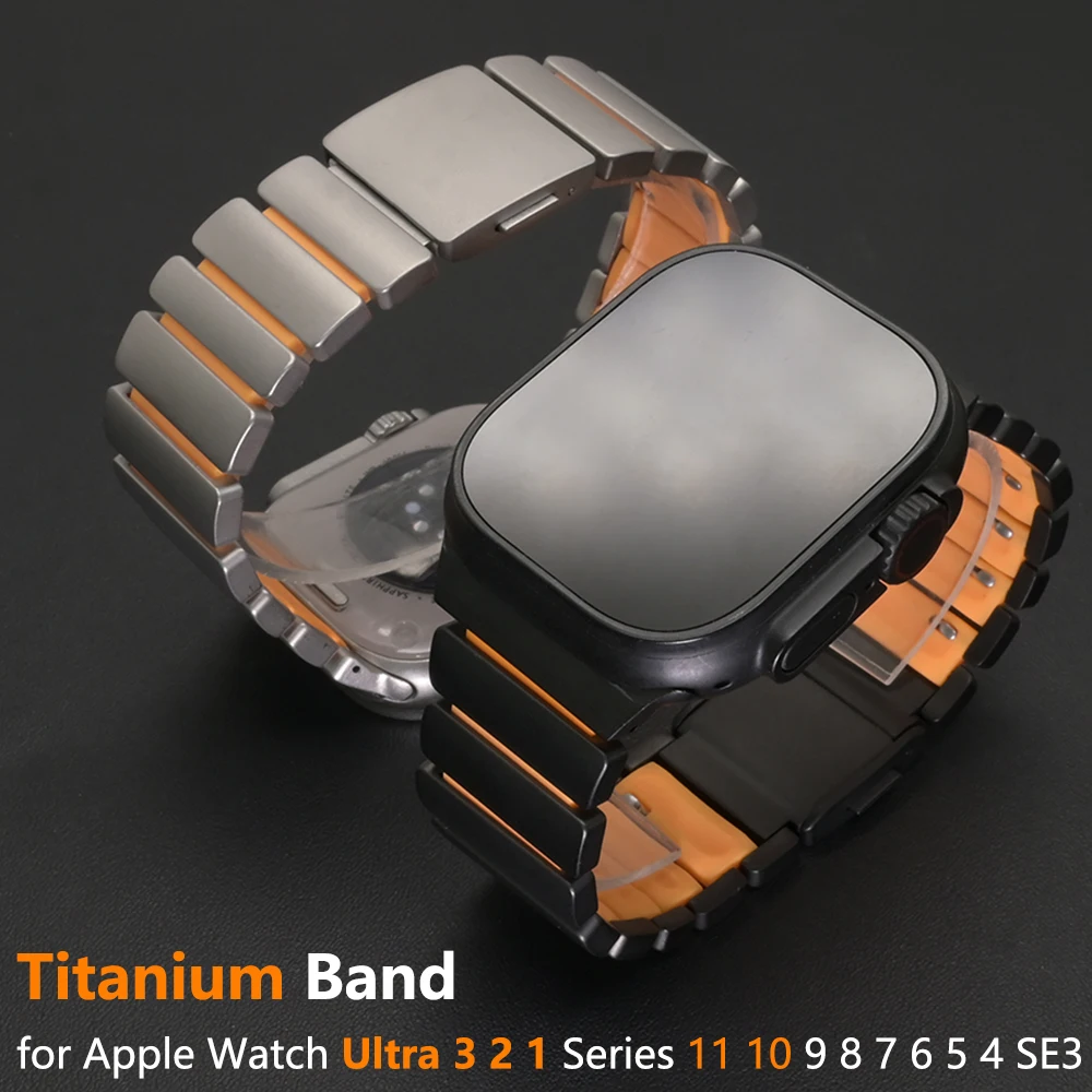 

Титановый резиновый ремешок для Apple Watch Ultra 3 2 49 мм, Series 11 10 46 мм, магнитный браслет для Iwatch 9 8 7 6 5 SE3 44 мм 45 мм