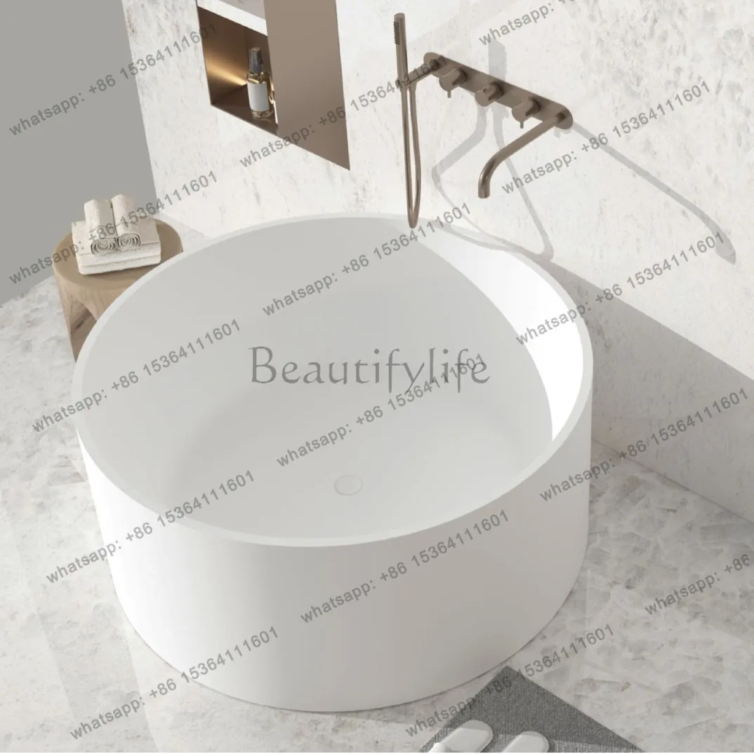 Regular round deep bubble large capacity artificial stone bathtub bathtub thin edge integrated independent