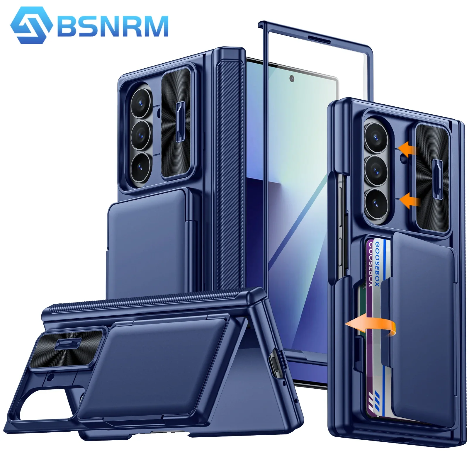 

for Samsung Galaxy Z Fold 7 Phone Case,with Hinge Protection,Bracket,RFID Cards Holder,Camera Cover,Shockproof Case-Blue