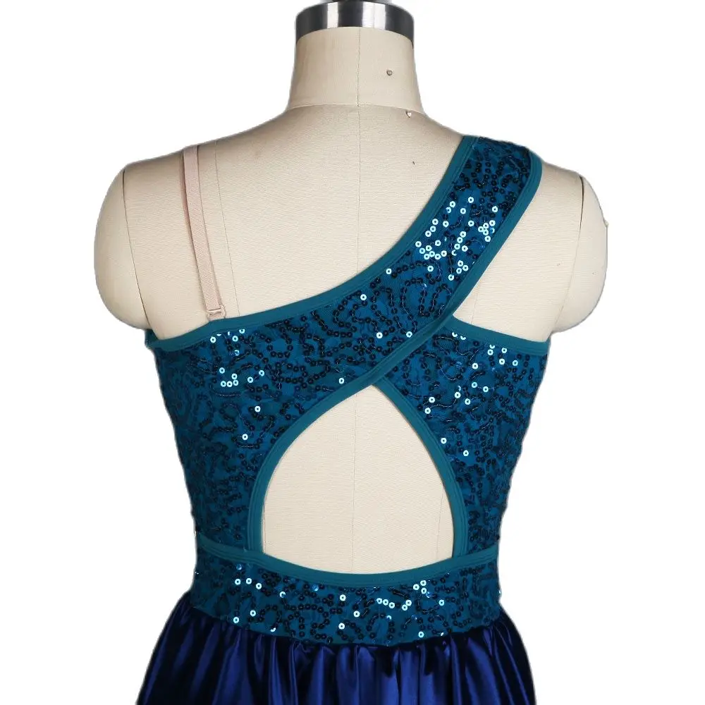 Sequin Lace and Spandex Leotard Bodice with Blue Satin Skirt for Girls and Women Lyrical & Contemporary Dance Ballet Dress 20043