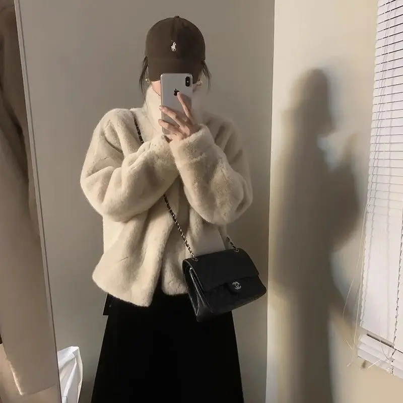 Kunstpelz-Mädchen-Jackenmäntel für Damen, neu, gesteppt, für Arbeit, ältere Menschen, beliebt, Flanell, schick, gemütlich, mit Reißverschluss, gespleißt, modischer Regenbogen-V-Trend