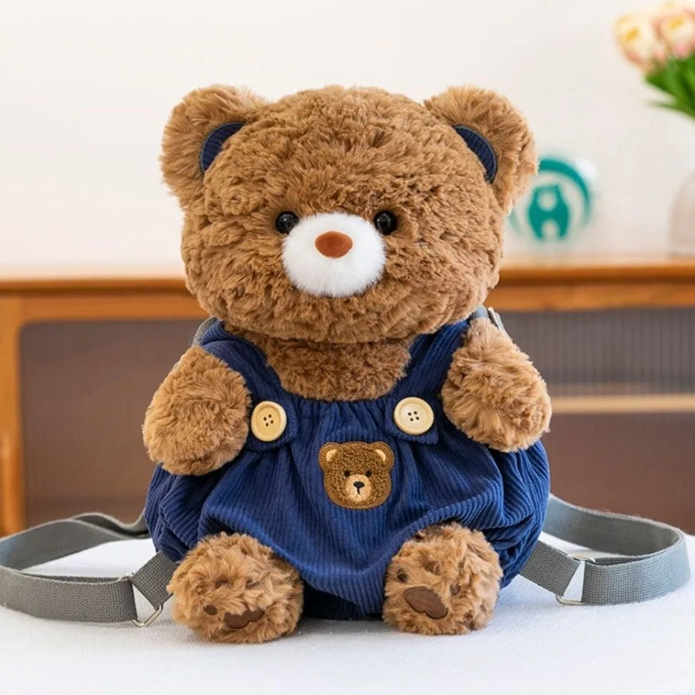 Furry Teddy Bear Backpack Adjustable Straps Lightweight Panda Storage Pouch Portable Versatile Stuffed Toy Bag