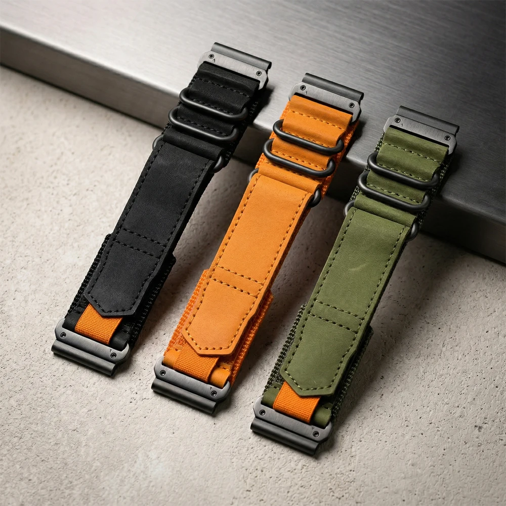 

26mm Tactical Nylon Leather Strap for Garmin Fenix 8 Pro 51mm/7X/6X/Quatix/Tactix/Enduro/Epix Pro Gen 2/Instinct3 Quick Fit Band
