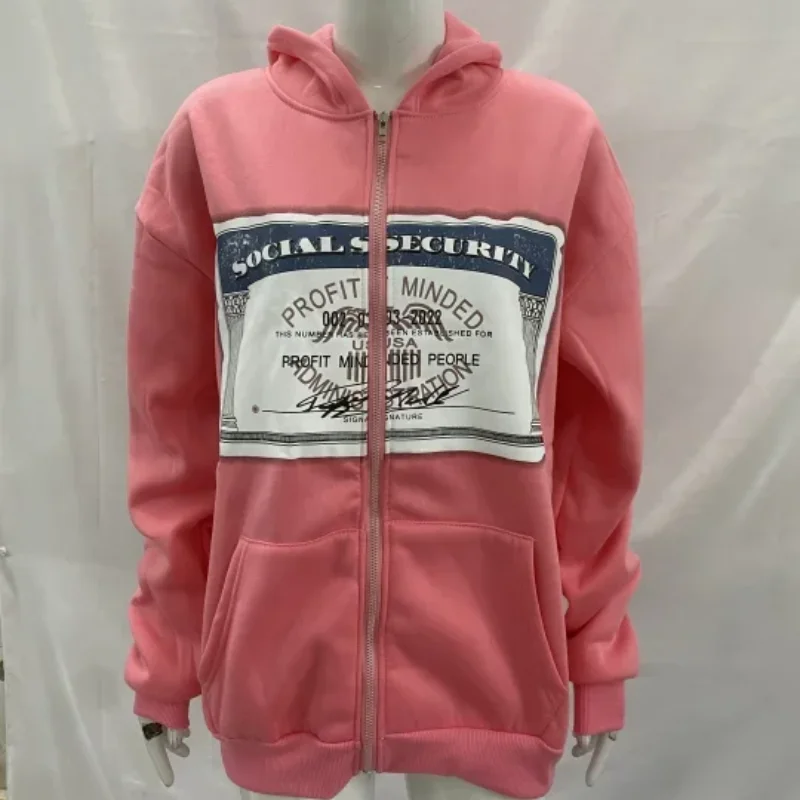 European American Winter Y2K Street Personalized Pattern Printed Top Coat Mens Women's Loose Casual Cardigan Zipper Sweat Hoodie