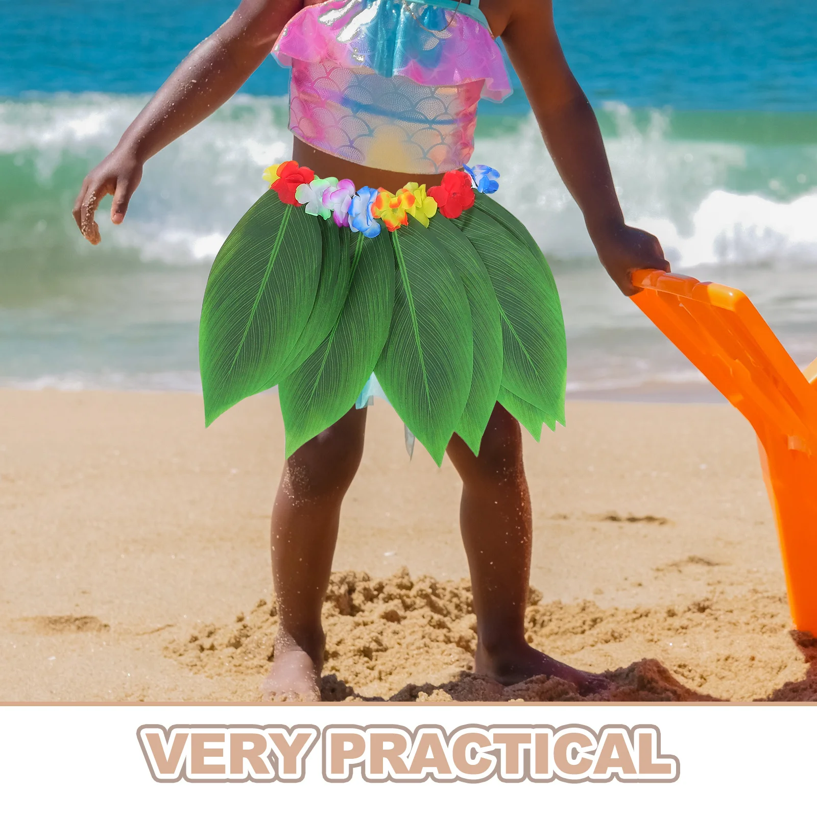 1 مجموعة واقعية نسيج ورقة تنورة هاواي جارلاند سوار عقال لوا حفلة زي الاطفال الصيف مهرجان هاواي جارلاند