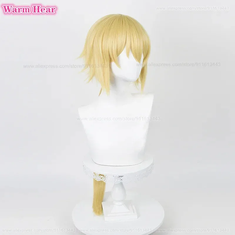 90 سنتيمتر طويلة أوتو نهاية العالم الاصطناعية لعبة HSR الذهبي ذيل حصان تأثيري أنيمي مقاومة للحرارة الشعر هالوين شعر مستعار للحفلات + غطاء شعر مستعار