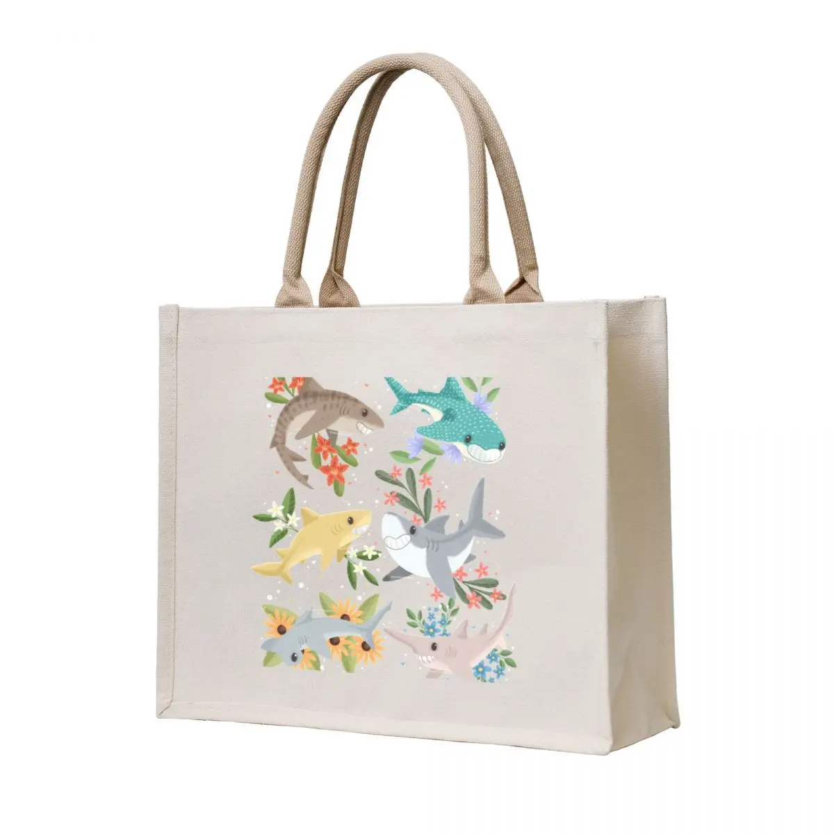 

Floral Sharks Tote Bag custom bags custom canvas bag shopper bag women canvas reusable shopping