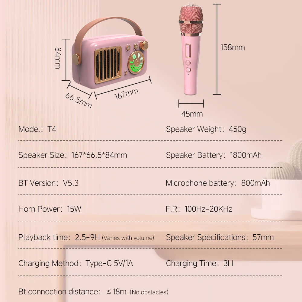 Mini Karaoke Machine,15W Blue tooth Speaker Toys Christmas Birthday Gifts&2 Wireless Microphone& RGB,9H Playtime, AUX&TF-Card