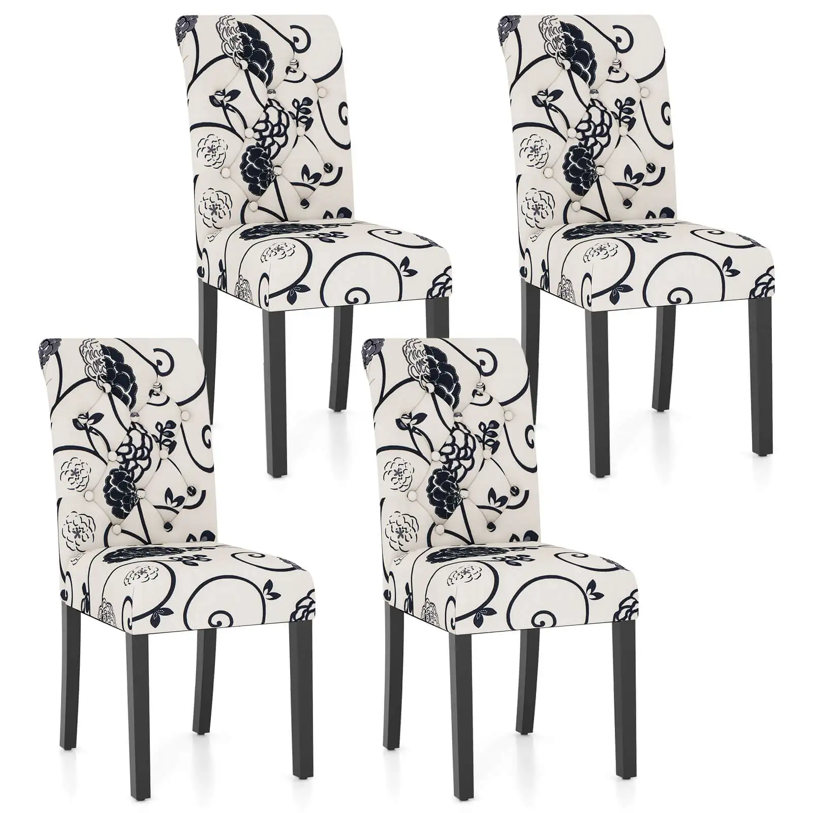 Set of 4 Tufted Dining Chair Parsons Upholstered Fabric Chair with Wooden Legs