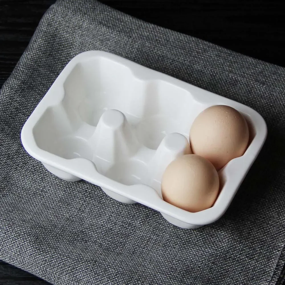 European Creative Ceramic 6/12 Grid Egg Storage Tray Household Organizer White Porcelain Kitchen Refrigerator Egg Box Tableware