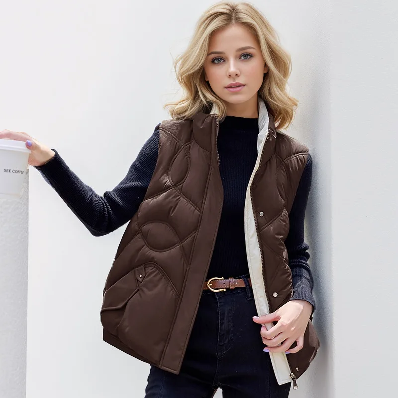 

Women's Cotton Vest Coats Female High Collar Thicken Warm Sleeveless Cotton Jacket For Female Casual Commuting Lady Cotton Coats
